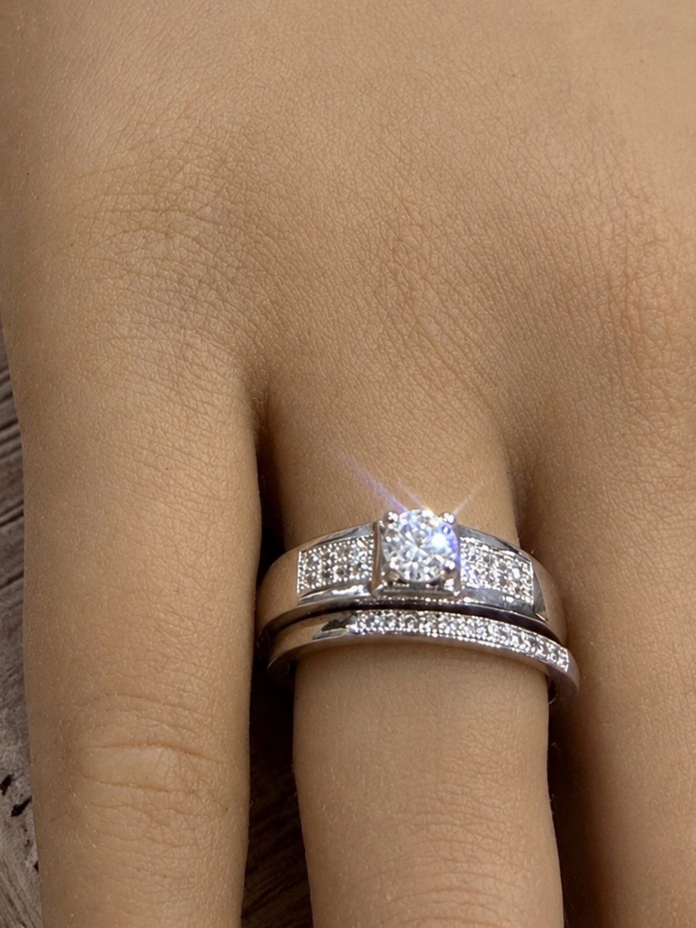 Beautiful Round Cut Stainless Steel AAA CZ Wedding Ring Set Women's 7
